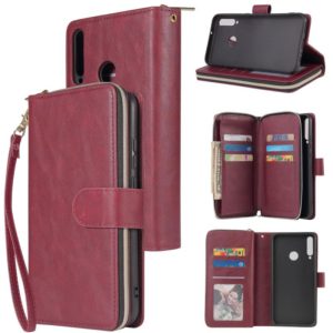 For Huawei P40 Lite E Zipper Wallet Bag Horizontal Flip PU Leather Case with Holder & 9 Card Slots & Wallet & Lanyard & Photo Frame(Wine Red) (OEM)