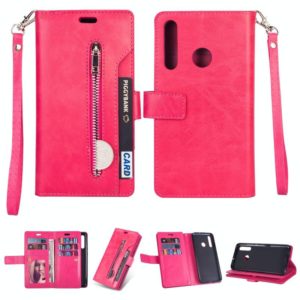 For Samsung Galaxy M30 / Galaxy A40s Multifunctional Zipper Horizontal Flip Leather Case with Holder & Wallet & 9 Card Slots & Lanyard(Rose Red) (OEM)