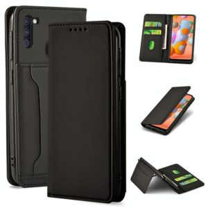 For Samsung Galaxy A11 Strong Magnetism Liquid Feel Horizontal Flip Leather Case with Holder & Card Slots & Wallet(Black) (OEM)