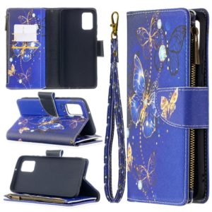 For Samsung Galaxy A02s (EU Version) Colored Drawing Pattern Zipper Horizontal Flip Leather Case with Holder & Card Slots & Wallet(Purple Butterflies) (OEM)