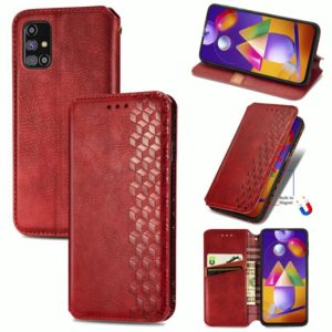 For Samsung Galaxy M31S Cubic Grid Pressed Horizontal Flip Magnetic PU Leather Case with Holder & Card Slots & Wallet(Red) (OEM)
