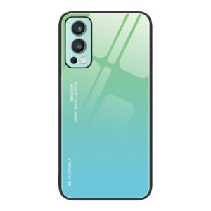 For OnePlus Nord 2 5G Gradient Color Glass Case(Green Cyan) (OEM)