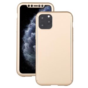For iPhone 12 / 12 Pro Shockproof PC Full Coverage Protective Case with Tempered Glass Film(Gold) (OEM)