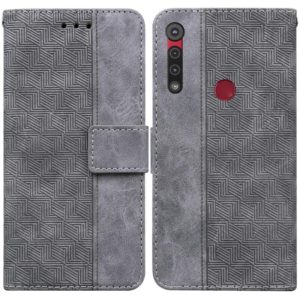 For Motorola Moto G8 Play / One Macro Geometric Embossed Leather Phone Case(Grey) (OEM)