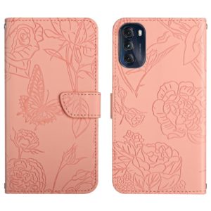 For Motorola Moto G 5G 2022 Skin Feel Butterfly Peony Embossed Leather Phone Case(Pink) (OEM)