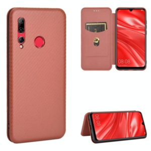For Huawei Honor 10i / 20i Carbon Fiber Texture Horizontal Flip TPU + PC + PU Leather Case with Card Slot(Brown) (OEM)