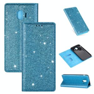 For Samsung Galaxy J4 (2018) Ultrathin Glitter Magnetic Horizontal Flip Leather Case with Holder & Card Slots(Sky Blue) (OEM)