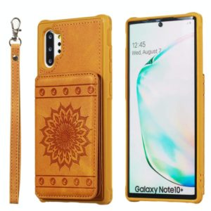 For Galaxy Note10+ Sunflower Embossing Pattern PU + TPU Case with Holder & Card Slots & Photo Frame & Lanyard(Brown) (OEM)