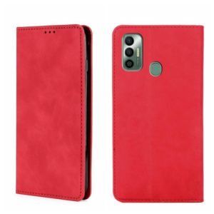 For Tecno Spark 7 Skin Feel Magnetic Horizontal Flip Leather Phone Case(Red) (OEM)