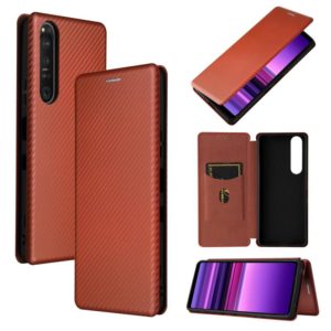 For Sony Xperia 1 III Carbon Fiber Texture Horizontal Flip TPU + PC + PU Leather Case with Card Slot(Brown) (OEM)