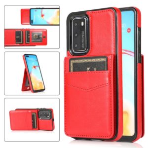 For Huawei P40 Solid Color PC + TPU Protective Case with Holder & Card Slots(Red) (OEM)