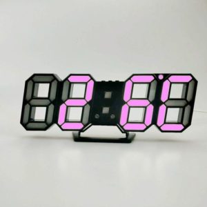 6609 3D Stereo LED Alarm Clock Living Room 3D Wall Clock, Colour: Black Frame Pink Light (OEM)
