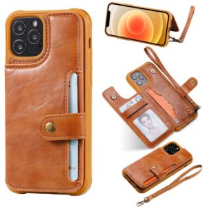 For iPhone 12 / 12 Pro Shockproof Horizontal Flip Protective Case with Holder & Card Slots & Wallet & Photo Frame & Short Lanyard(Brown) (OEM)