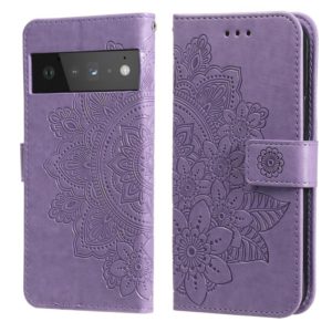 For Google Pixel 6 Pro 7-petal Flowers Embossing Pattern Horizontal Flip PU Leather Case with Holder & Card Slots & Wallet & Photo Frame(Light Purple) (OEM)