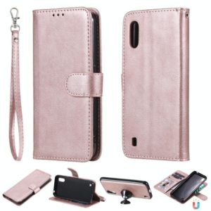 For Samsung Galaxy A01(EU Version) 2 in 1 Solid Color Detachable PU Leather Case with Card Slots & Magnetic Holder & Photo Frame & Wallet & Strap(Rose Gold) (OEM)