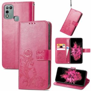 For INFINIX Hot 10 Play Four-leaf Clasp Embossed Buckle Mobile Phone Protection Leather Case with Lanyard & Card Slot & Wallet & Bracket Function(Magenta) (OEM)