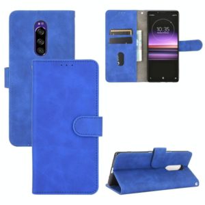 For Sony Xperia 1 Solid Color Skin Feel Magnetic Buckle Horizontal Flip Calf Texture PU Leather Case with Holder & Card Slots & Wallet(Blue) (OEM)