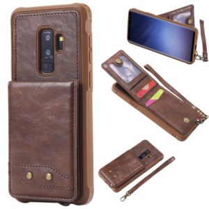 For Galaxy S9+ Vertical Flip Shockproof Leather Protective Case with Short Rope, Support Card Slots & Bracket & Photo Holder & Wallet Function(Coffee) (OEM)