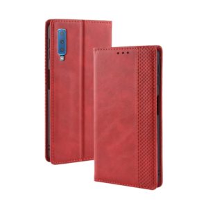 Magnetic Buckle Retro Texture Horizontal Flip Leather Case for Galaxy A7 (2018), with Holder & Card Slots & Wallet (Red) (OEM)
