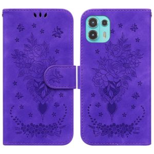 For Motorola Edge 20 Lite Butterfly Rose Embossed Leather Phone Case(Purple) (OEM)