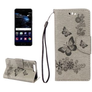 For Huawei P10 Plus Butterflies Embossing Horizontal Flip Leather Case with Holder & Card Slots & Wallet & Lanyard(Grey) (OEM)