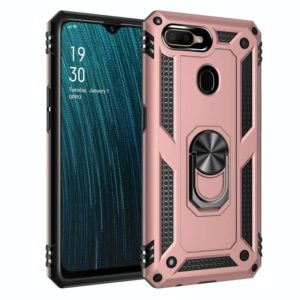 For OPPO A5s Shockproof TPU + PC Protective Case with 360 Degree Rotating Holder(Rose Gold) (OEM)