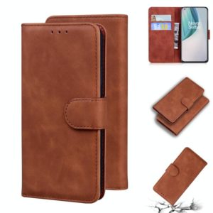 For OnePlus Nord N10 5G Skin Feel Pure Color Flip Leather Phone Case(Brown) (OEM)
