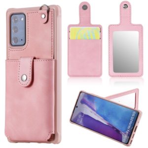 For Samsung Galaxy Note20 Shockproof Protective Case with Mirror & Card Slot & Short Lanyard(Pink) (OEM)