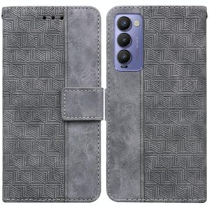 For Tecno Camon 18 / 18P Geometric Embossed Leather Phone Case(Grey) (OEM)