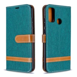 For Huawei P Smart (2020) Color Matching Denim Texture Horizontal Flip Leather Case with Holder & Card Slots & Wallet & Lanyard(Green) (OEM)