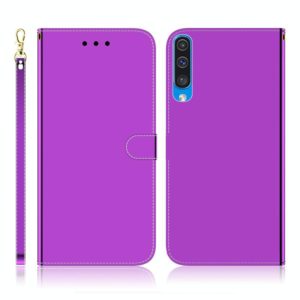 For Galaxy A50 Imitated Mirror Surface Horizontal Flip Leather Case with Holder & Card Slots & Wallet & Lanyard(Purple) (OEM)