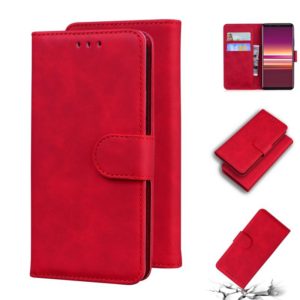 For Sony Xperia 5 Skin Feel Pure Color Flip Leather Phone Case(Red) (OEM)