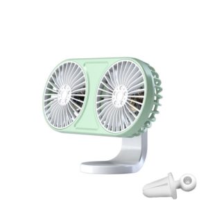 F211 Car Double Head With Led Electric Fan Car Air Outlet Instrument Panel USB Mini Fan(Green) (OEM)