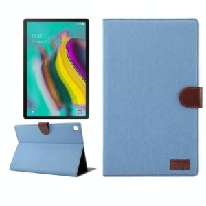 For Samsung Galaxy Tab A7 T505 Denim Texture PC Horizontal Flip Leather Protective Case with Holder & Card Slots & Wallet & Photo Frame & Sleep / Wake-up Function(Light Blue) (OEM)