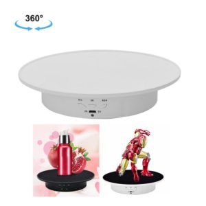 20cm USB Electric Rotating Turntable Display Stand Video Shooting Props Turntable for Photography, Load: 8kg(White Base White Velvet) (OEM)