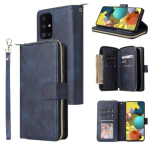 For Samsung Galaxy A52 5G Zipper Wallet Bag Horizontal Flip PU Leather Case with Holder & 9 Card Slots & Wallet & Lanyard & Photo Frame(Blue) (OEM)