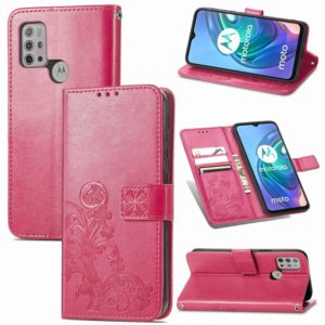 For Motorola Moto G10 , G30 Four-leaf Clasp Embossed Buckle Mobile Phone Protection Leather Case with Lanyard & Card Slot & Wallet & Bracket Function(Rose Red) (OEM)