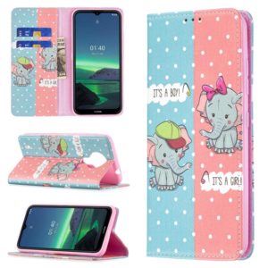 For Nokia 1.4 Colored Drawing Pattern Invisible Magnetic Horizontal Flip PU Leather Case with Holder & Card Slots & Wallet(Elephant) (OEM)