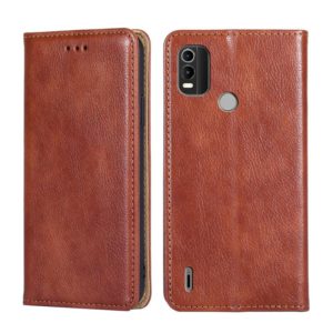 For Nokia C21 Plus Gloss Oil Solid Color Magnetic Leather Phone Case(Brown) (OEM)