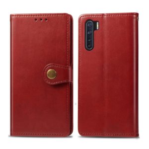 For OPPO F15/A91 Retro Solid Color Leather Buckle Phone Case with Lanyard & Photo Frame & Card Slot & Wallet & Stand Function(Red) (OEM)