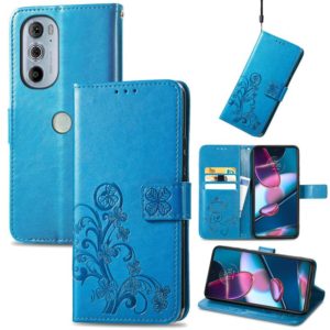 For Motorola Edge 30 Pro Four-leaf Clasp Embossed Buckle Leather Phone Case(Blue) (OEM)