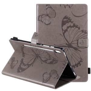 For Samsung Galaxy Tab S6 T860 Pressed Printing Butterfly Pattern Horizontal Flip Leather Case with Holder & Card Slots & Wallet & Sleep / Wake-up Function (Grey) (OEM)