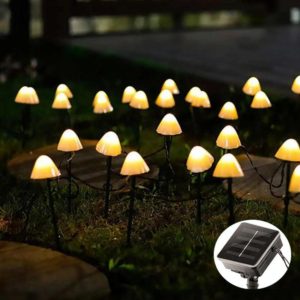 3.8m 10 LEDs Solar Mushroom Lawn Light Outdoor Waterproof Garden Villa Landscape Decorative String Lights(Warm White Light) (OEM)