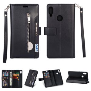 For Xiaomi Redmi Note 7 / Note 7 Pro / Note 7S Multifunctional Zipper Horizontal Flip Leather Case with Holder & Wallet & 9 Card Slots & Lanyard(Black) (OEM)