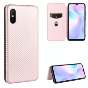 For Xiaomi Redmi 9A Carbon Fiber Texture Horizontal Flip TPU + PC + PU Leather Case with Card Slot(Pink) (OEM)