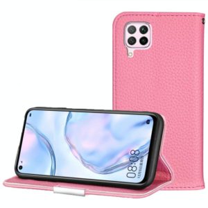 For Huawei P40 Lite Litchi Texture Solid Color Horizontal Flip Leather Case with Bracket & Card Slots & Wallet & Lanyard(Pink) (OEM)