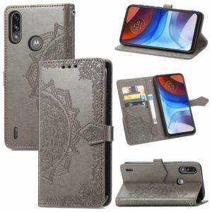 For Motorola Moto E7 Power Mandala Flower Embossed Horizontal Flip Leather Case with Bracket / Card Slot / Wallet / Lanyard(Grey) (OEM)
