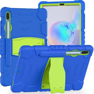 For Samsung Galaxy Tab S6 T860 3-Layer Protection Screen Frame + PC + Silicone Shockproof Combination Case with Holder(Blue+Lime) (OEM)