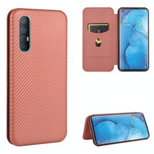 For OPPO Reno3 Pro 5G / Find X2 Neo Carbon Fiber Texture Horizontal Flip TPU + PC + PU Leather Case with Card Slot(Brown) (OEM)