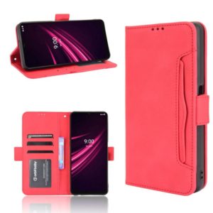 For T-Mobile REVVL V+ 5G Skin Feel Calf Pattern Horizontal Flip Leather Case with Holder & Card Slots & Photo Frame(Red) (OEM)